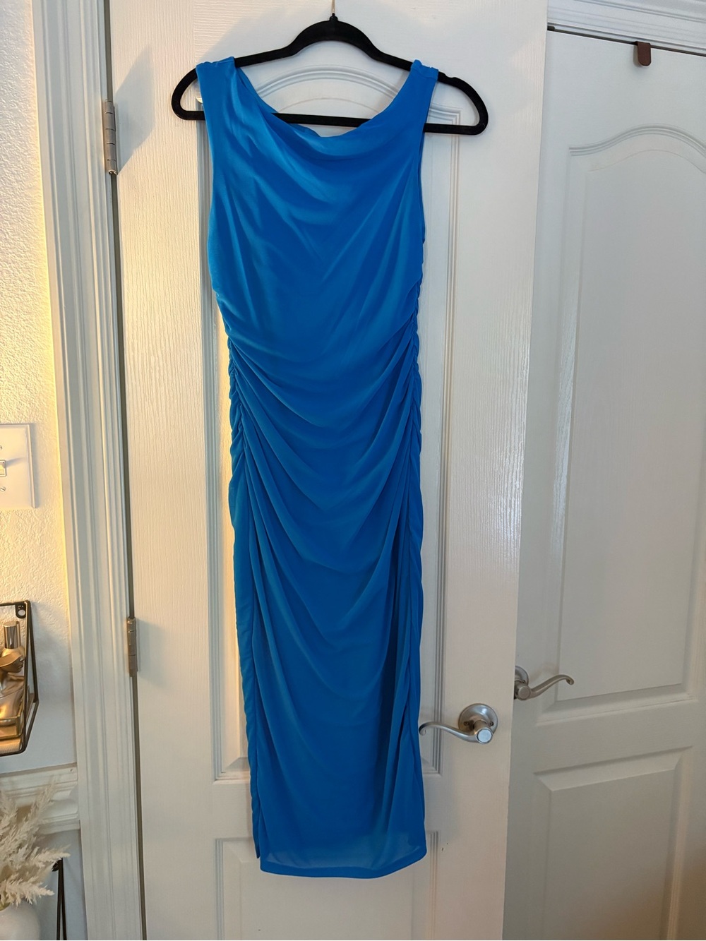 Sleek Cobalt Blue Ruched Midi Dress